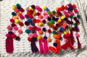 Pom-Poms Garland, 5FT Mexican Pompom Garlands with Tassels, Boho Decor, Rainbow classroom Decor, Christmas decor,  Mexican Party