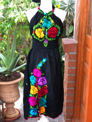 Embroidered Halter Dress, Mexican embroidered Dress, Western Dress. Vestido Halter