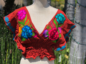 Blusa De Manga Corte Mariposa Bordada con Diseno de Flores, Butterfly Blouse