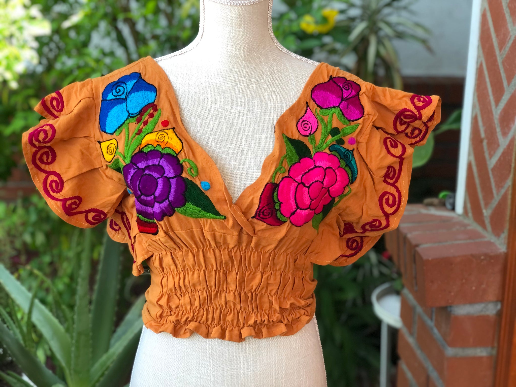 Blusa De Manga Corte Mariposa Bordada con Diseno de Flores, Butterfly Blouse