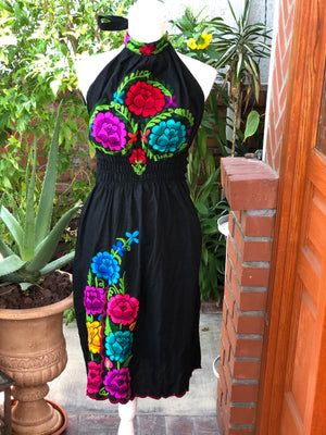 Embroidered Halter Dress, Mexican embroidered Dress, Western Dress. Vestido Halter