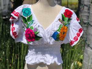 Blusa De Manga Corte Mariposa Bordada con Diseno de Flores, Butterfly Blouse