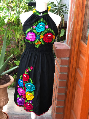 Embroidered Halter Dress, Mexican embroidered Dress, Western Dress. Vestido Halter