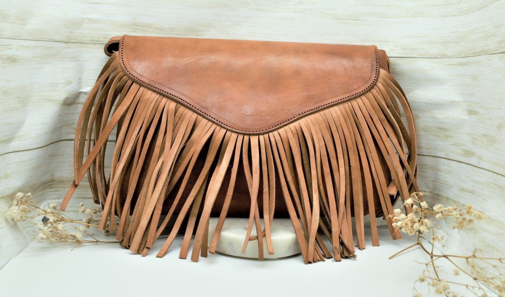 Brown Fringe Crossbody Leather Handbag