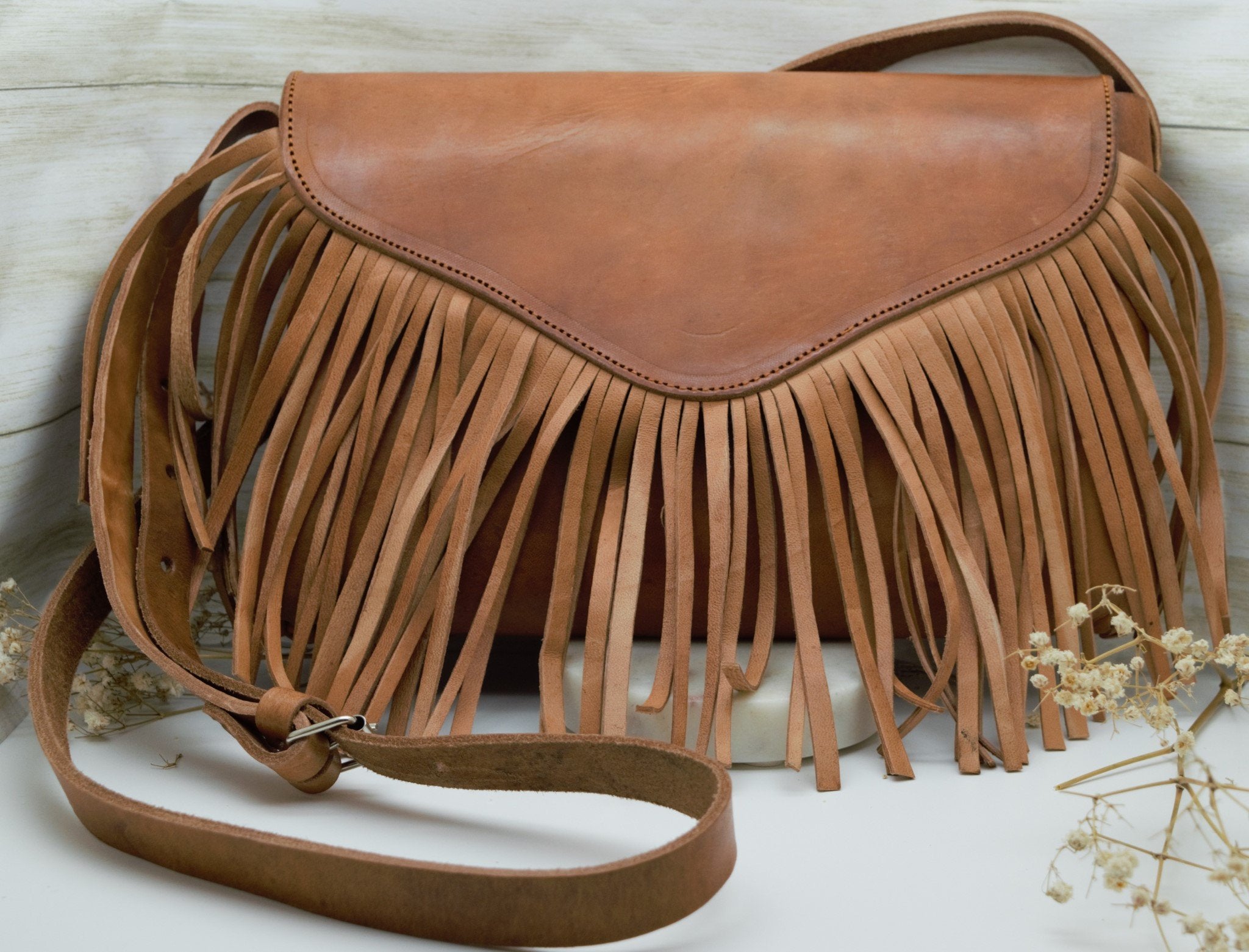 Brown Fringe Crossbody Leather Handbag