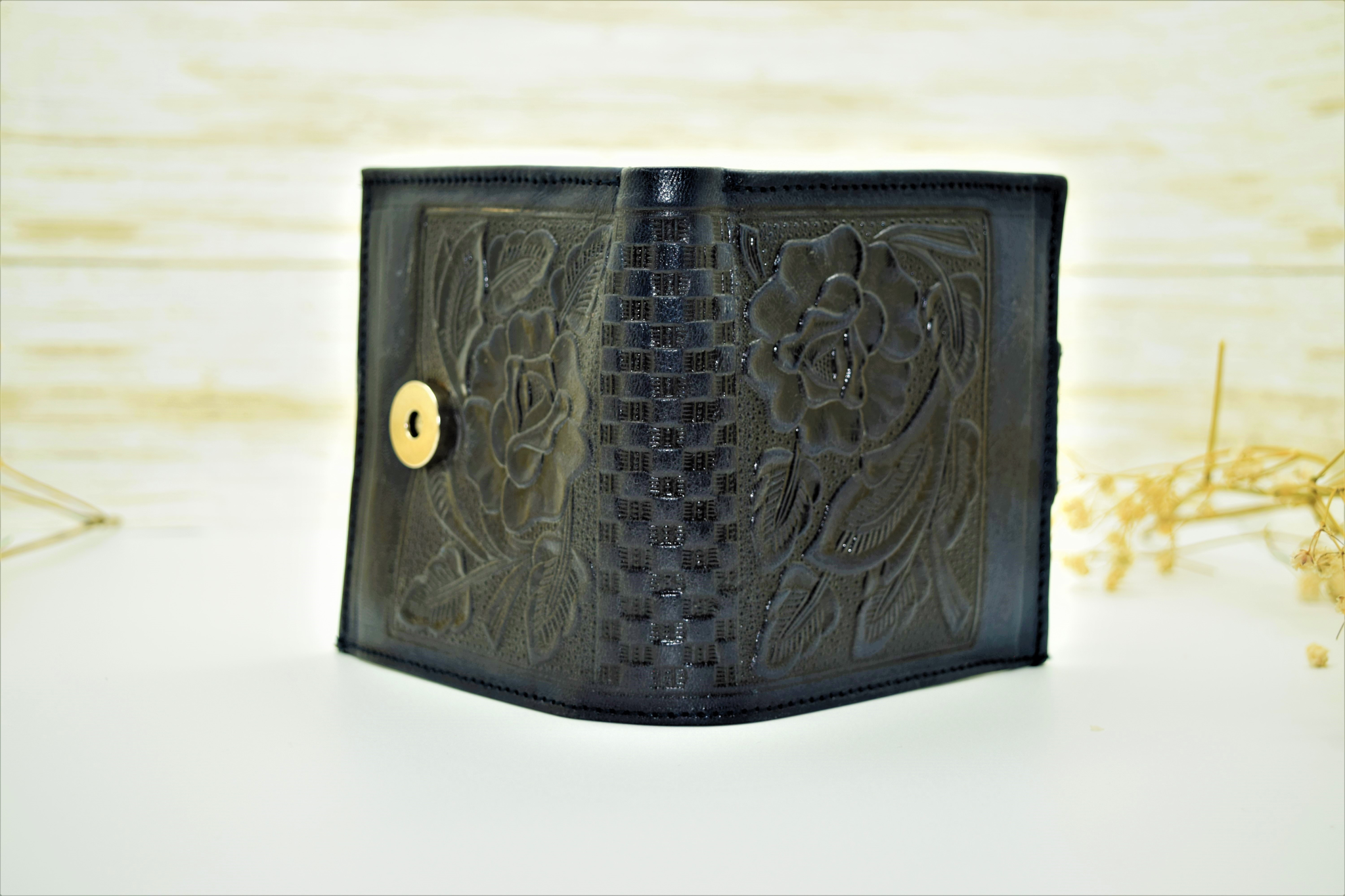 Navy Leather Wallet, Card Holder, Coin Carrier With Mirror