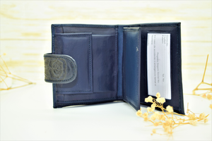 Navy Leather Wallet, Card Holder, Coin Carrier With Mirror