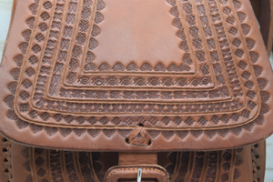 Brown Embossed Crossbody Leather Saddlebag