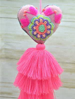 Chamula Flower Heart Pendent Tassel Charms