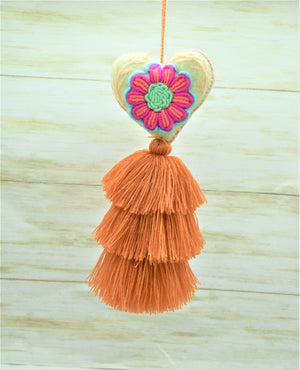 Chamula Flower Heart Pendent Tassel Charms