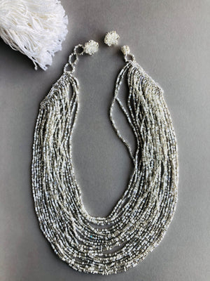 White Chaquira Beaded Necklace Set