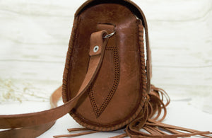 Brown Embossed Fringe Crossbody Leather Handbag