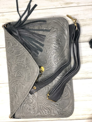 Engraved Leather Envelope Hand Bag Clutch