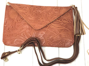 Engraved Leather Envelope Hand Bag Clutch