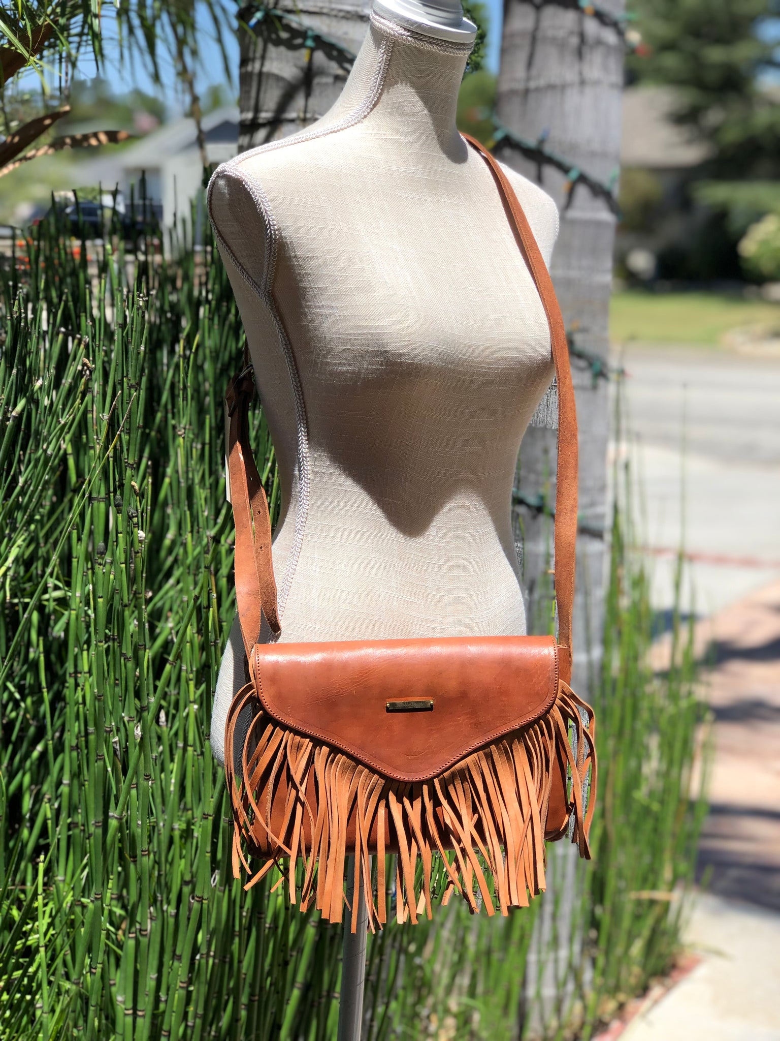 Brown Fringe Crossbody Leather Handbag