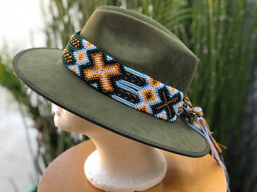 Green Fedora Hat and Embroidery Toquilla, Western Hat, Sombrero de Gamusa, Suede Hat