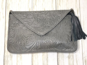 Engraved Leather Envelope Hand Bag Clutch