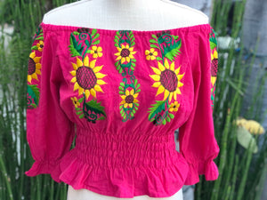 Blusa Bordada De Flores, Embroidered Sunflower Blouse