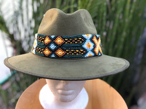 Green Fedora Hat and Embroidery Toquilla, Western Hat, Sombrero de Gamusa, Suede Hat