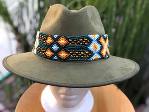 Green Fedora Hat and Embroidery Toquilla, Western Hat, Sombrero de Gamusa, Suede Hat