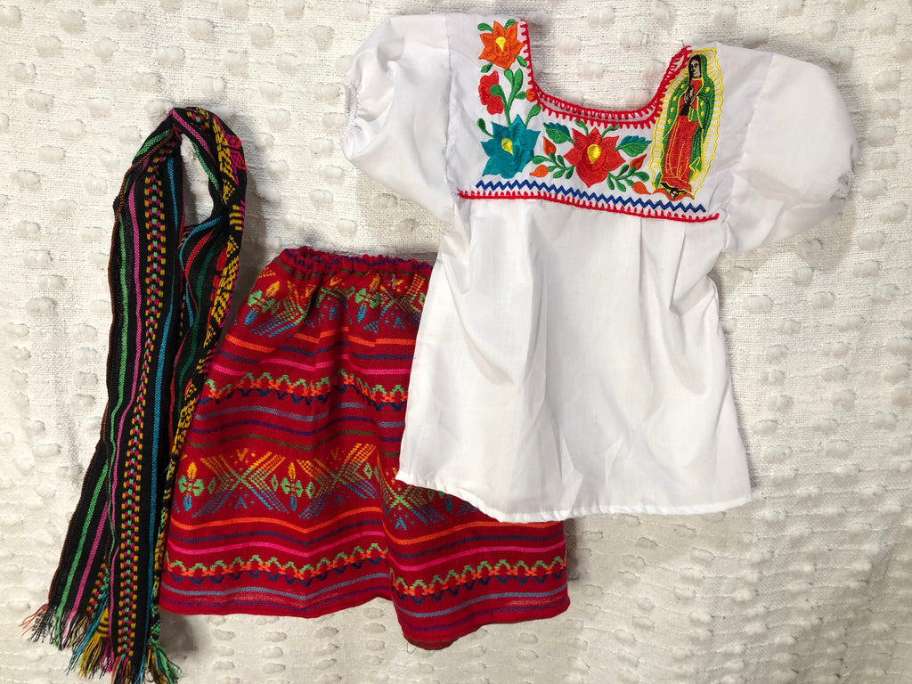 Maria Guadalupe Mexican Girl Set, Traditional  Mexican Girl outfit 3 Pieces.