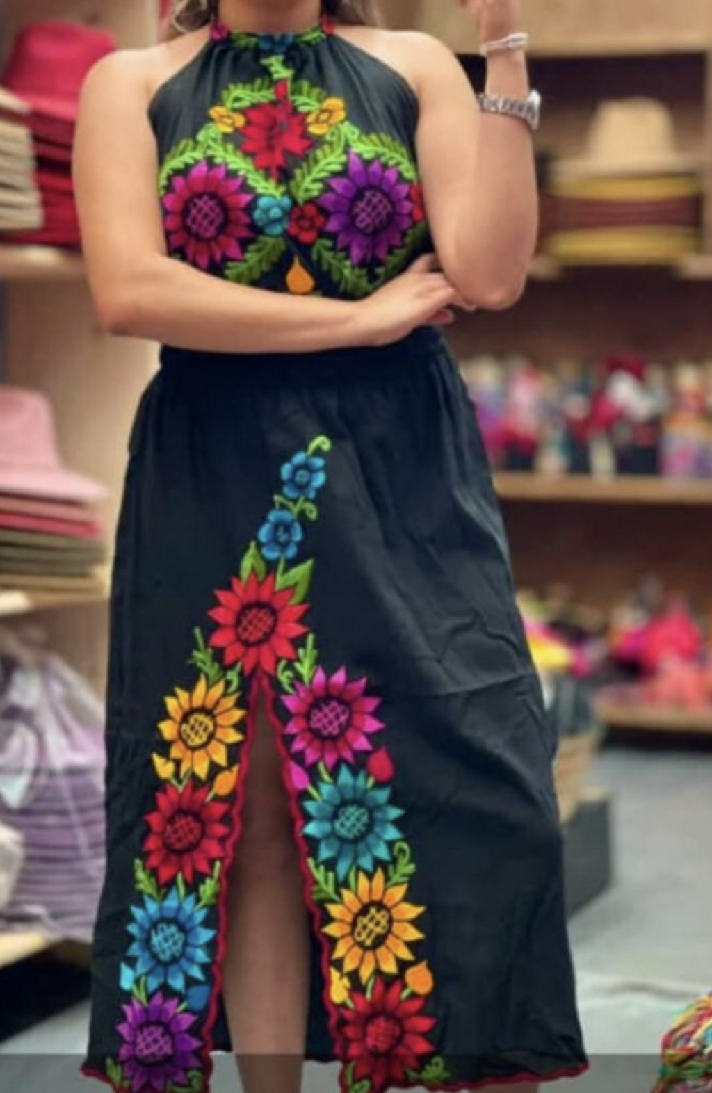 Embroidered Halter Dress, Mexican embroidered Dress, Western Dress. Vestido Halter