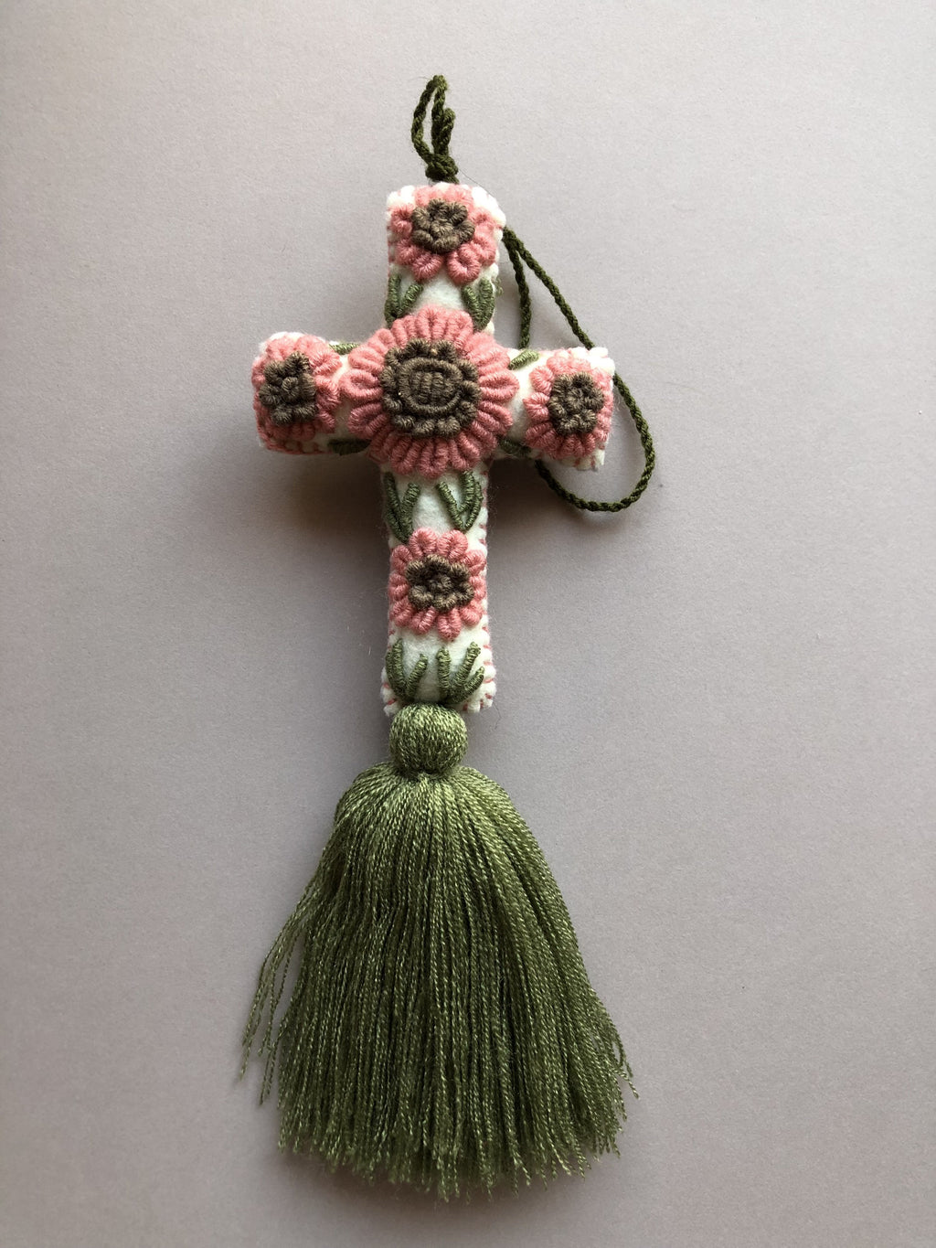 Embroidered Pendant Cross with Tassel, Keychain