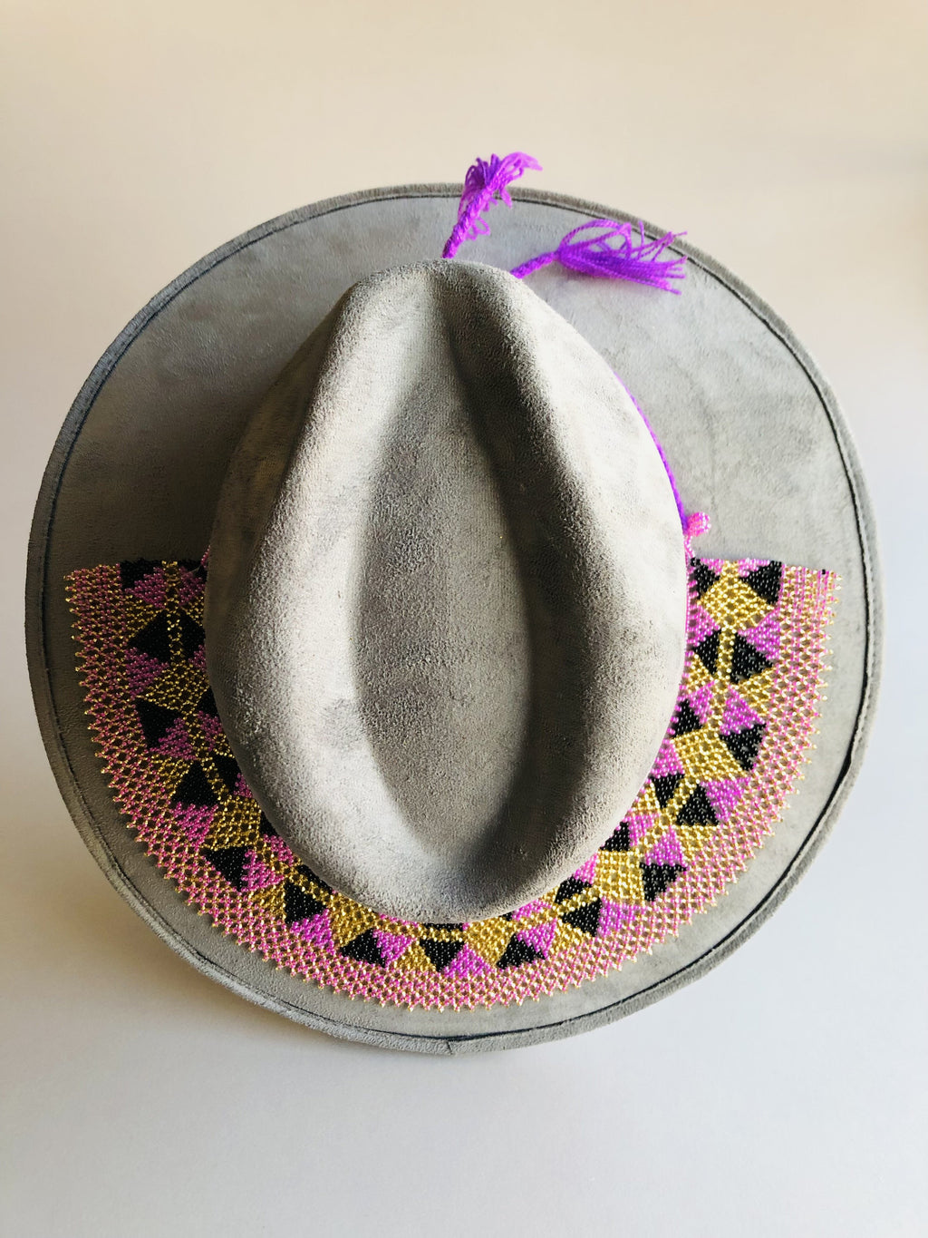 Light Grey Boho  Western Hat, Gamuza Hat, Toaquilla Hat Grey/Purple