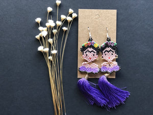 Purple Chaquira Bead & Tassel Earrings