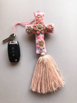 Embroidered Pendant Cross with Tassel, Keychain