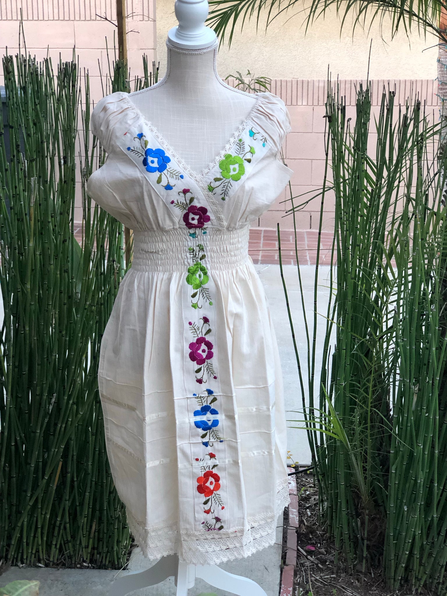 Drop Waist Hand Embroidered Dress, Mexican Embroidered Dress