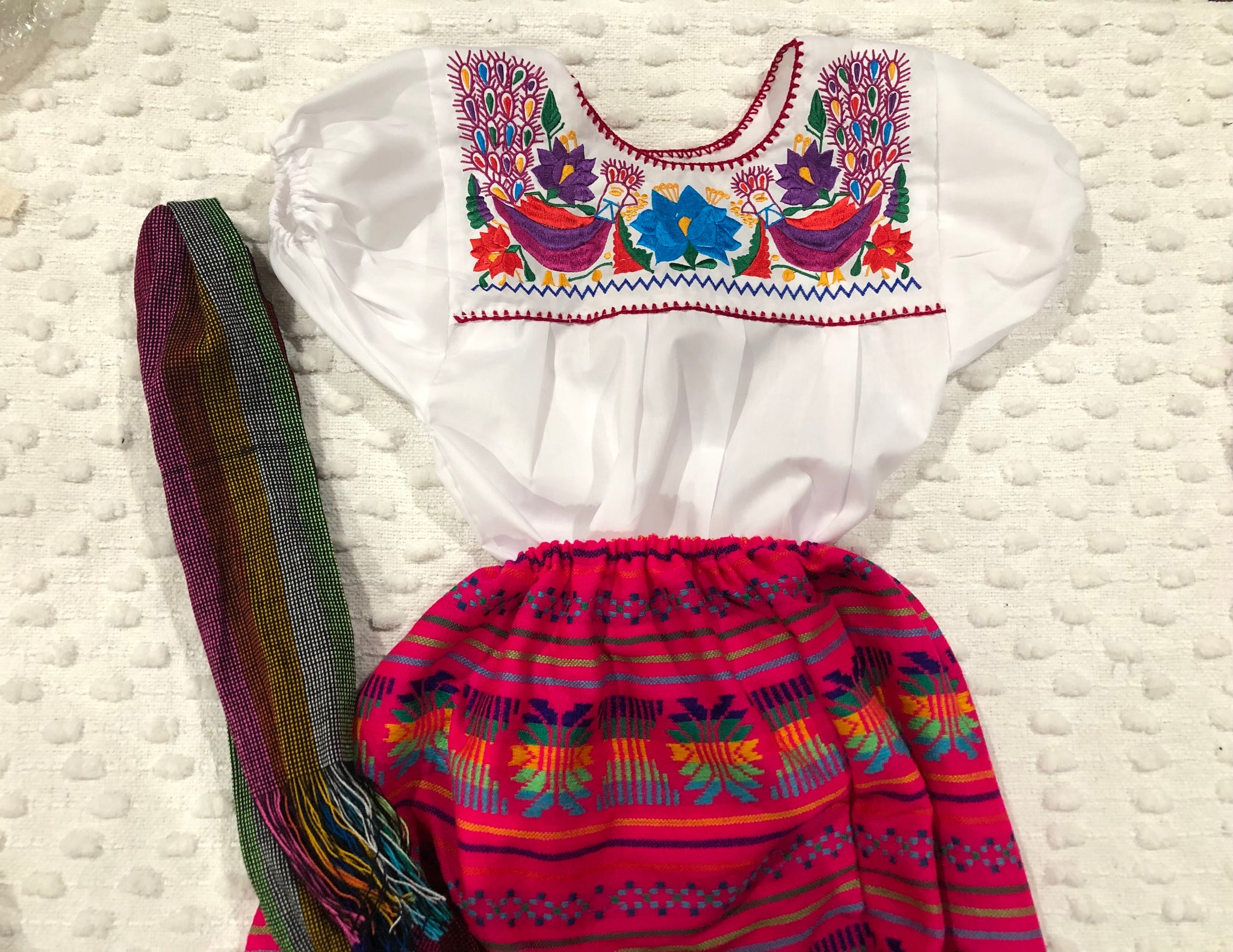 Maria Guadalupe Mexican Girl Set, Traditional  Mexican Girl outfit 3 Pieces.