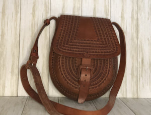 Brown Embossed Crossbody Leather Saddlebag