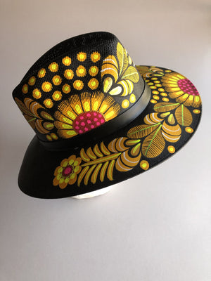 Sombrero De Palomas & Flores, Hand Painted Dove & Flowers Hat