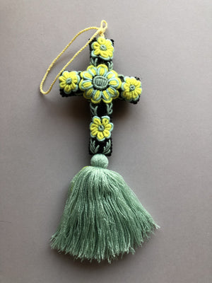 Embroidered Pendant Cross with Tassel, Keychain