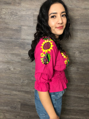 Blusa Bordada De Flores, Embroidered Sunflower Blouse