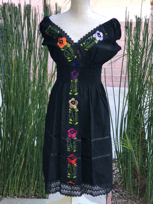 Drop Waist Hand Embroidered Dress, Mexican Embroidered Dress