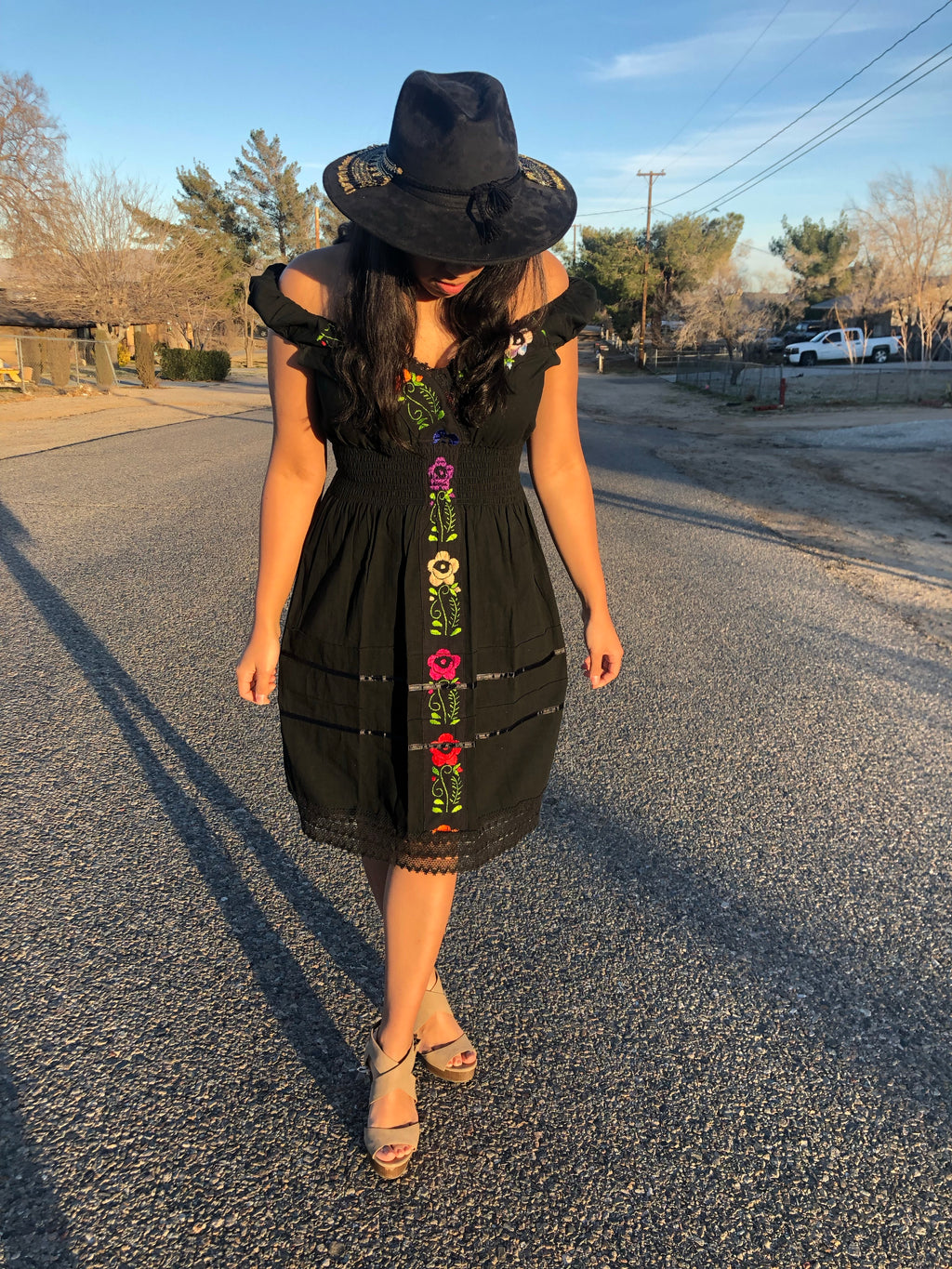 Drop Waist Hand Embroidered Dress, Mexican Embroidered Dress