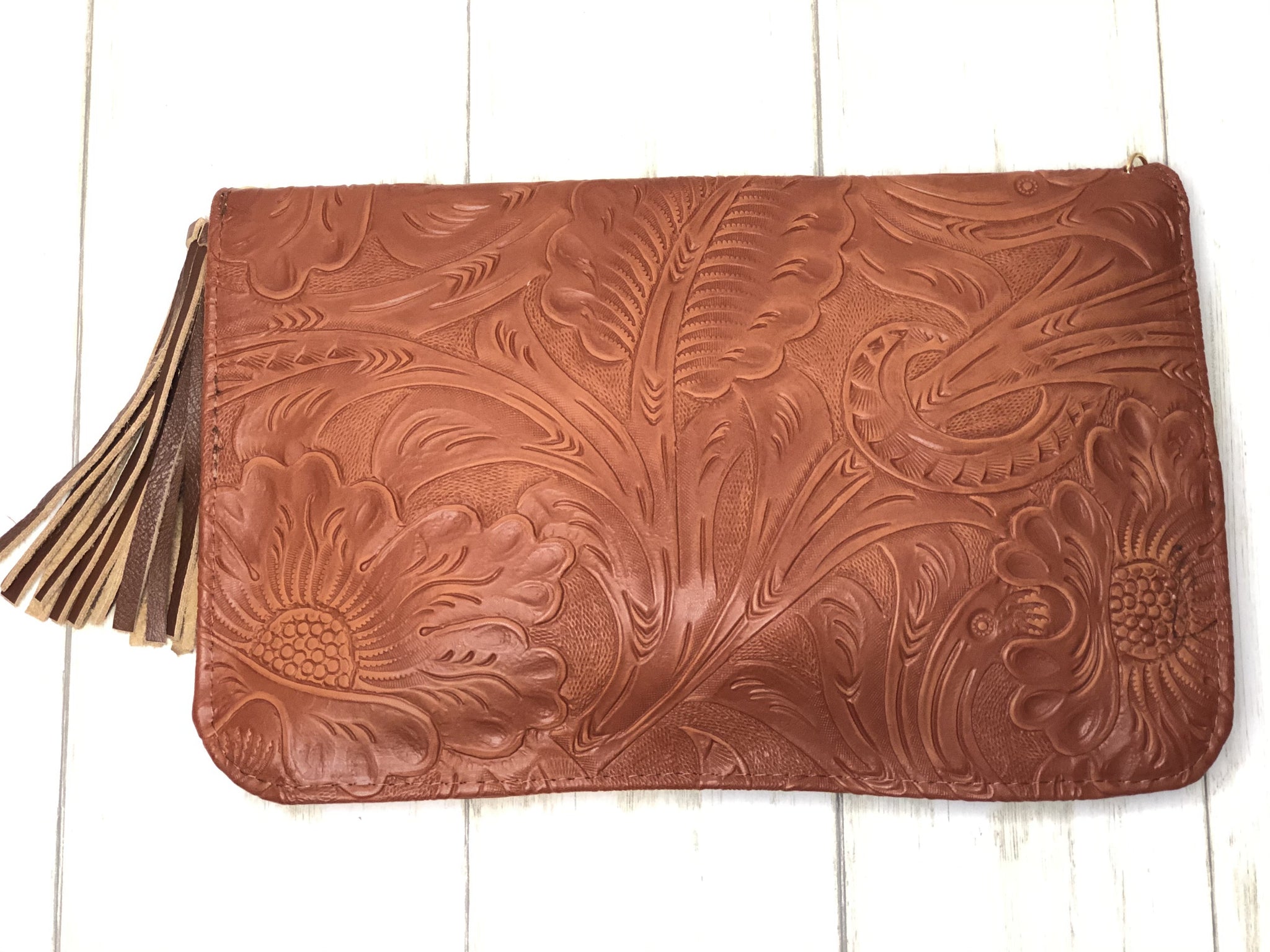 Engraved Leather Envelope Hand Bag Clutch