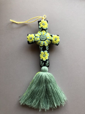 Embroidered Pendant Cross with Tassel, Keychain