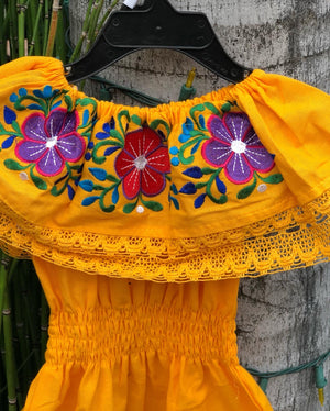 Vestido Amarillo Campesina Floreado para Nina /Yellow Countrygirl Dress with Flowers