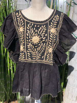 Hand Embroidered Top, Blusa Bordada diseno Rokoko