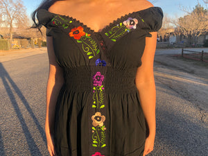 Drop Waist Hand Embroidered Dress, Mexican Embroidered Dress