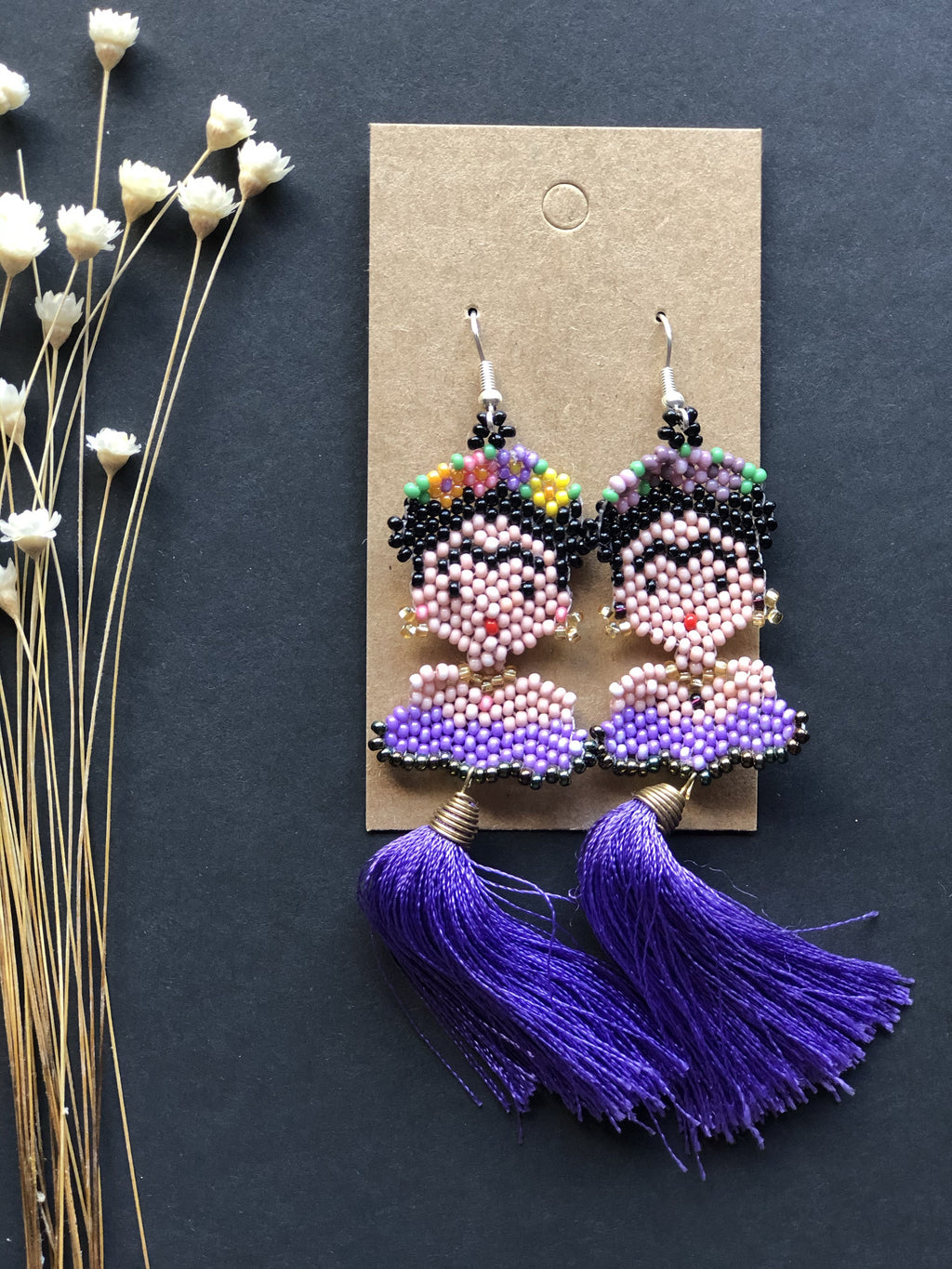 Purple Chaquira Bead & Tassel Earrings