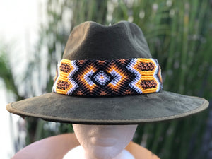 Green Fedora Hat and Embroidery Toquilla, Western Hat, Sombrero de Gamusa, Suede Hat