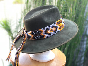 Green Fedora Hat and Embroidery Toquilla, Western Hat, Sombrero de Gamusa, Suede Hat